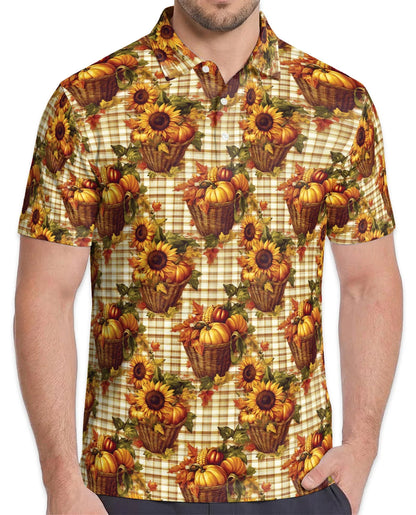 Autumn Harvest Gingham Pattern Polo Shirt for Men, Rustic Fall Style | Azhawaiian