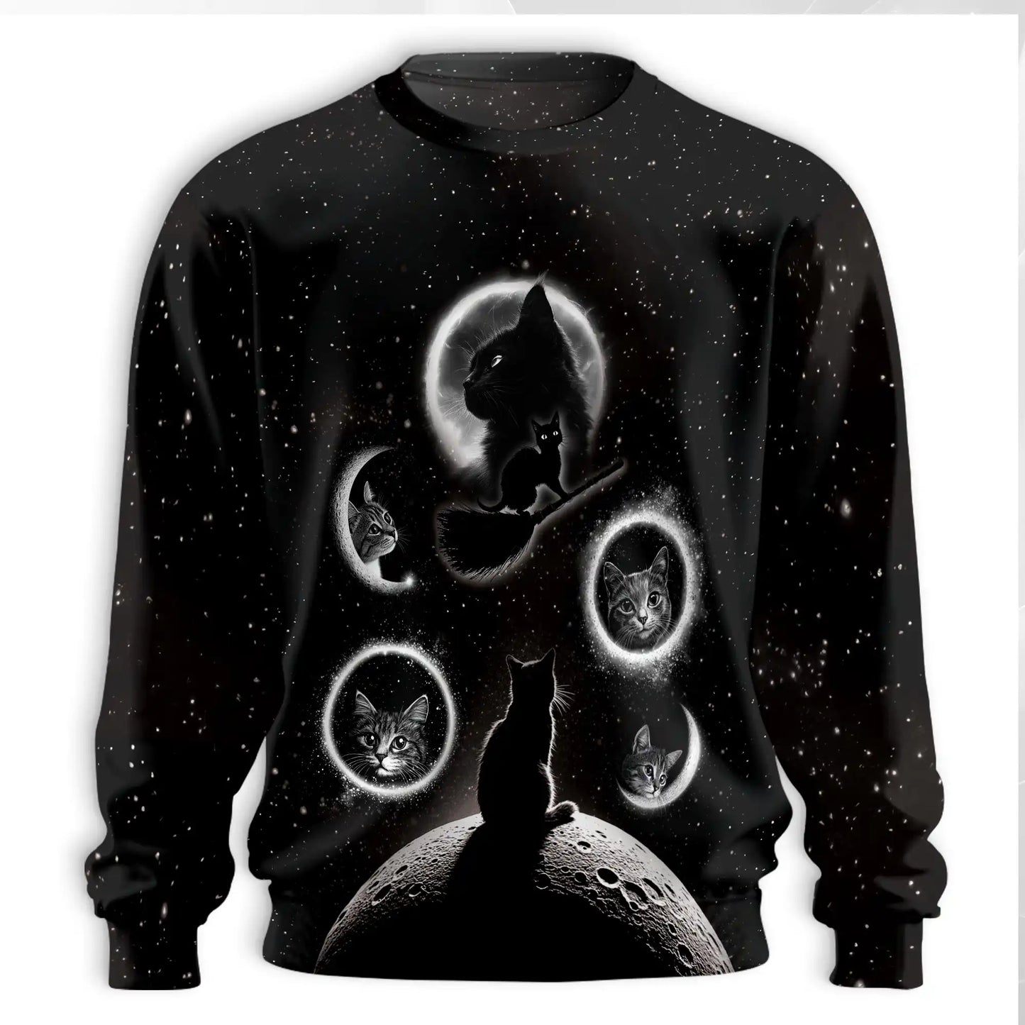 Black Cat Moonlight Sweatshirt – Colorful Graphic 3D All Over Print Design