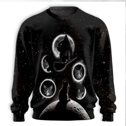 Black Cat Moonlight Sweatshirt – Colorful Graphic 3D All Over Print Design