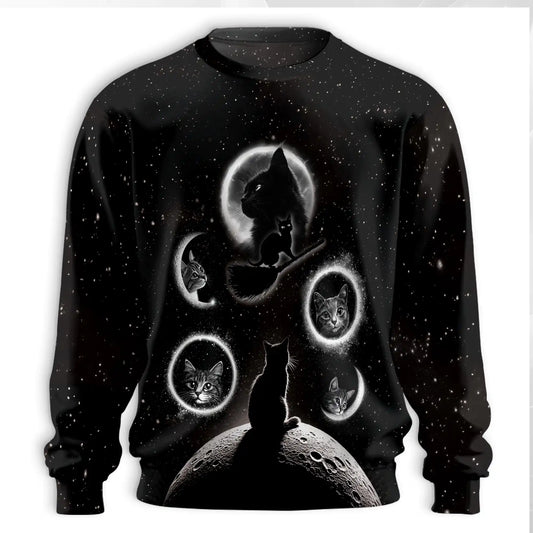 Black Cat Moonlight Sweatshirt – Colorful Graphic 3D All Over Print Design