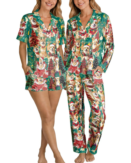 Christmas Corgi Pajama Set for Women – Festive Dog Print
