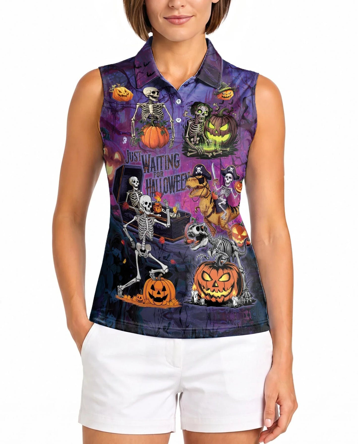 Skull Bones Sleeveless Polo Shirt for Women