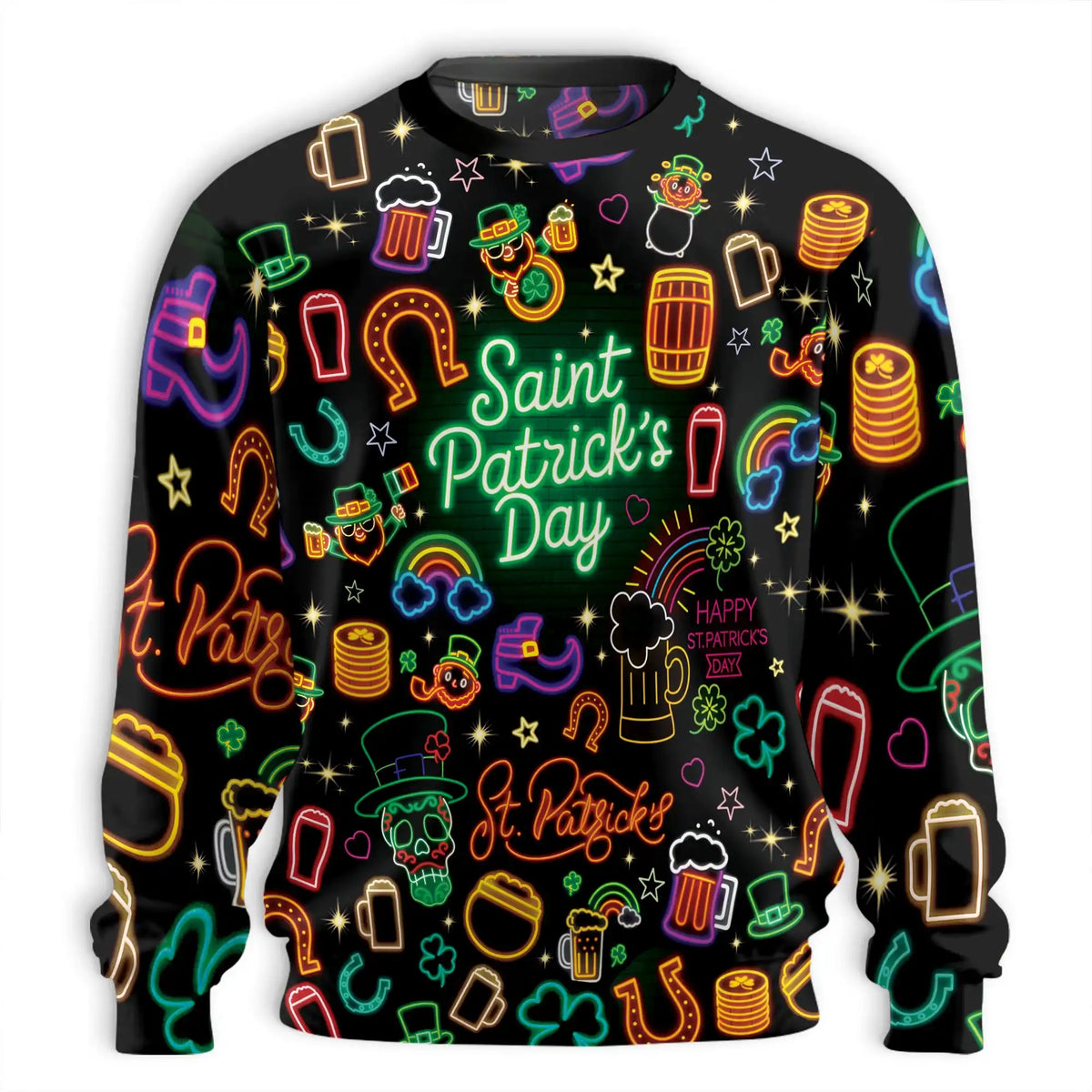 Neon St Patrick’s Day Sweatshirt – Colorful Graphic 3D All Over Print Design