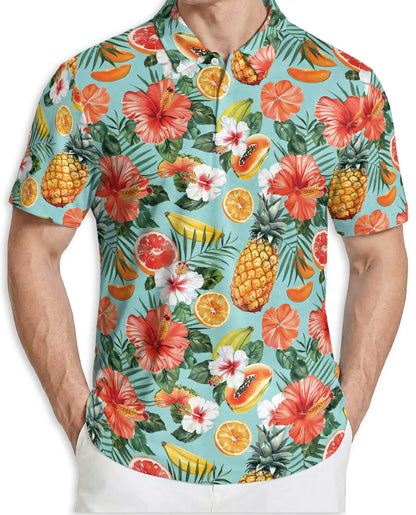 Tropical Fruit Polo Shirt, Hibiscus Floral Print | Azhawaiian