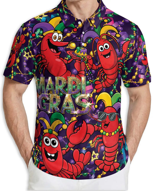 Funny Mardi Gras Crawfish Polo Shirt for Men- Carnival Lobster Shirt | Azhawaiian