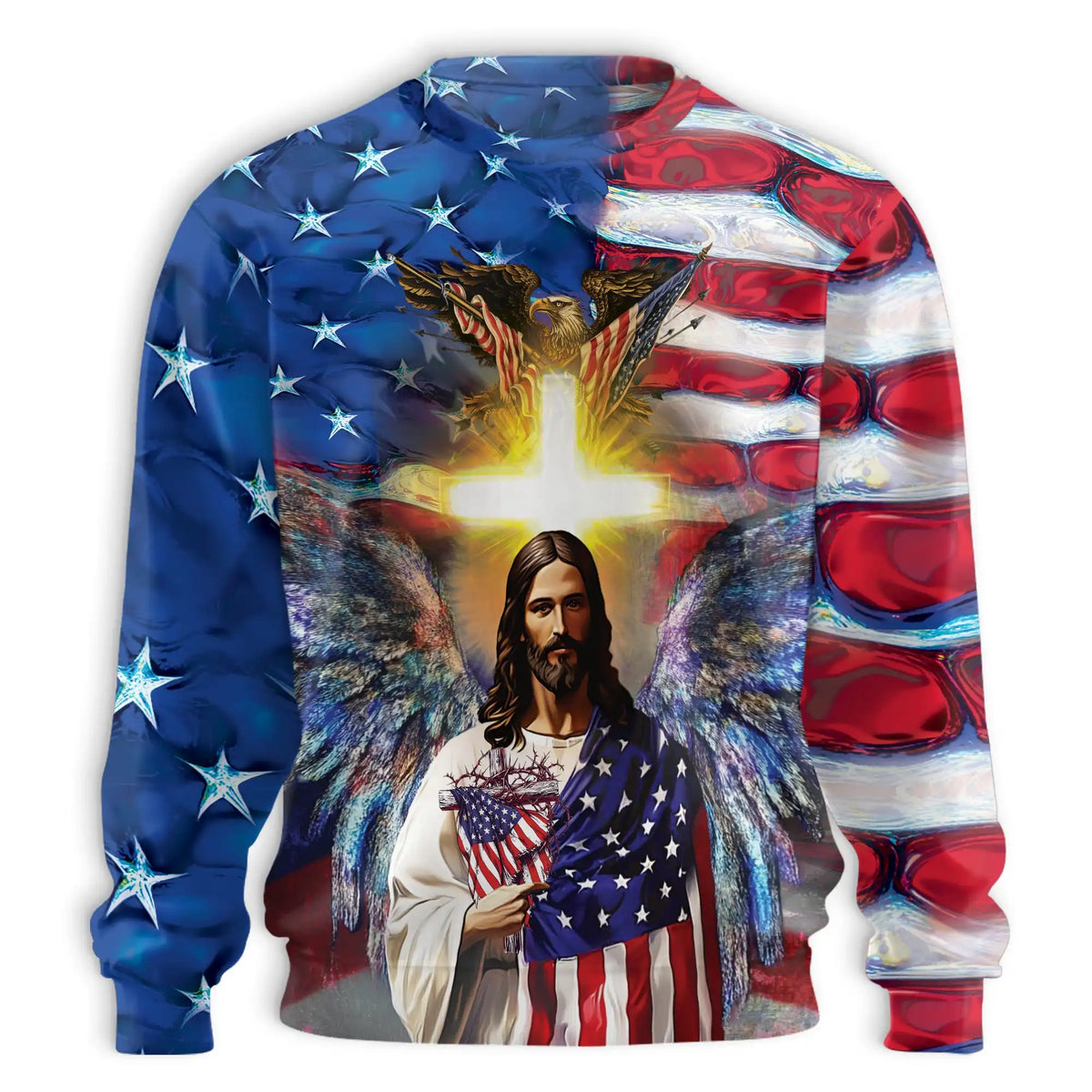 America and Jesus Bless Sweatshirt – Colorful Graphic 3D All Over Print Design