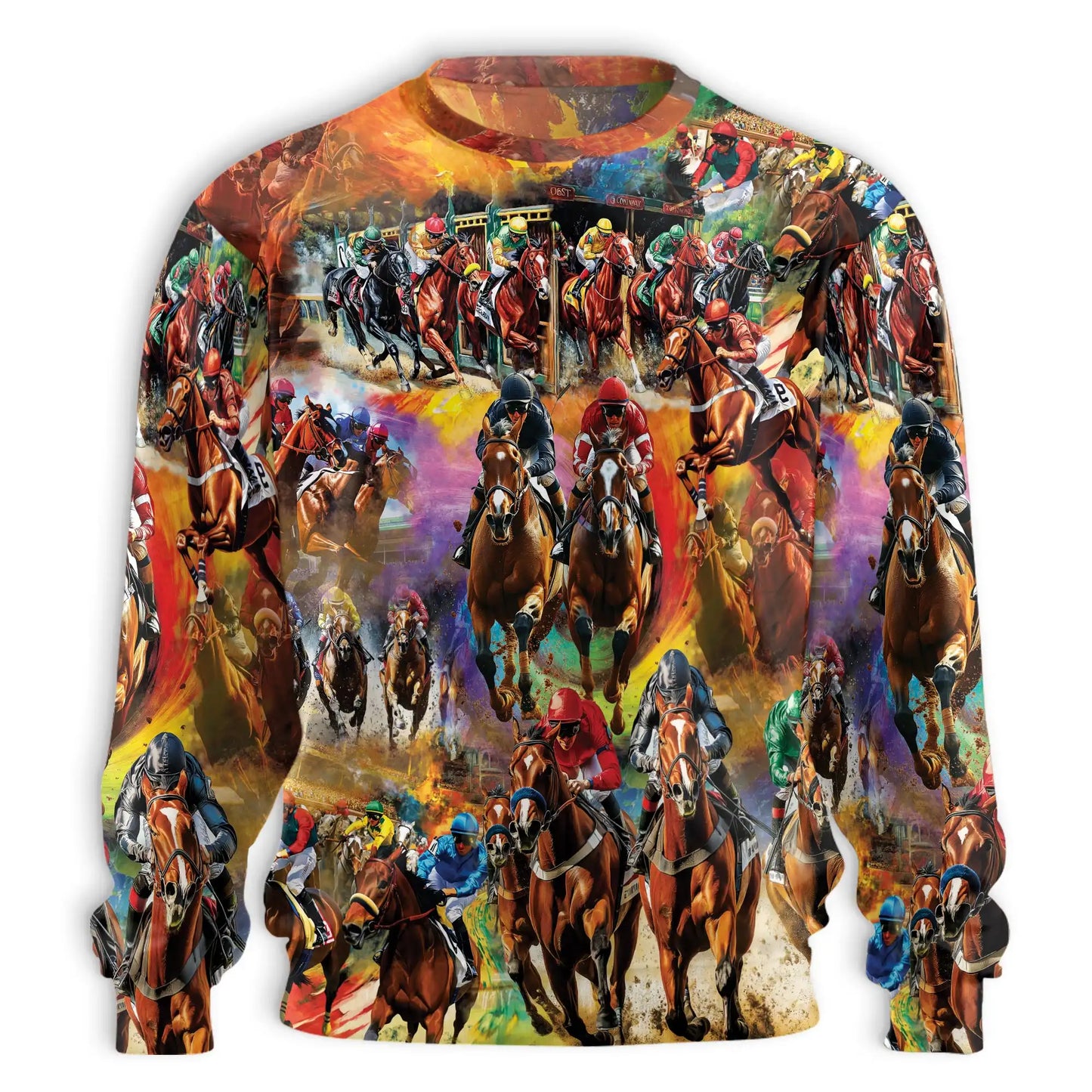 Vibrant Equestrian Horse Racing Sweatshirt – Colorful Graphic 3D All Over Print Design