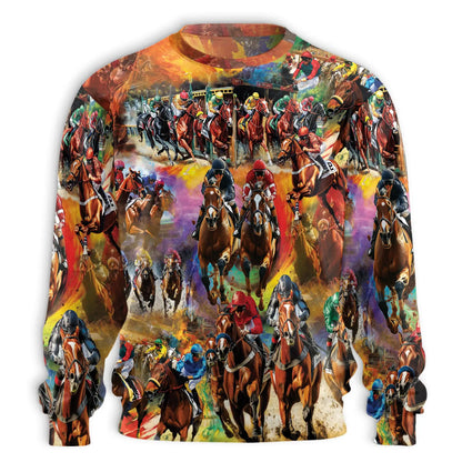 Vibrant Equestrian Horse Racing Sweatshirt – Colorful Graphic 3D All Over Print Design