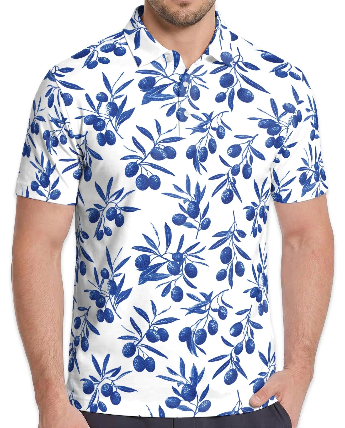 Blueberry Pattern Polo Shirt for Men, Fresh Fruit Summer Style | Azhawaiian