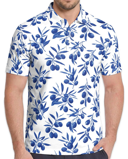 Blueberry Pattern Polo Shirt for Men, Fresh Fruit Summer Style | Azhawaiian