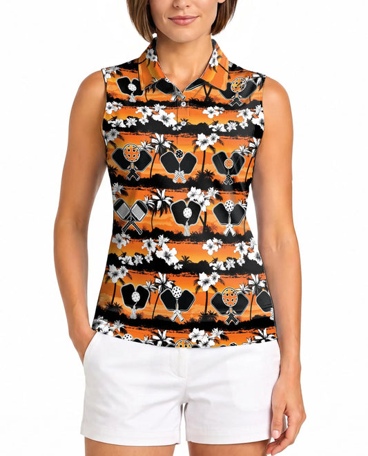 Pickleball Tropical Rhombus Pattern Sleeveless Polo Shirt for Women | Azhawaiian