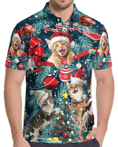 Christmas Cat Polo Shirt - Funny Holiday Kitty Style | Azhawaiian