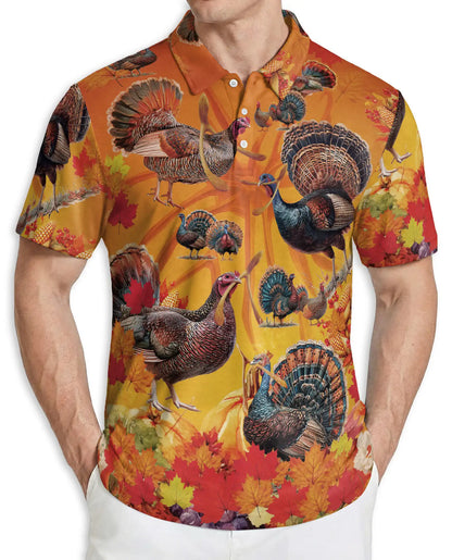 Thanksgiving Turkey Hawaiian Polo Shirt for Men | Azhawaiian