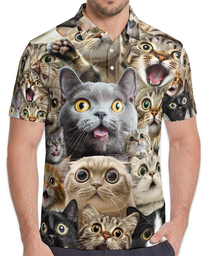 Funny Cat Faces Polo Shirt for Men - Cute Cat Lover | Azhawaiian