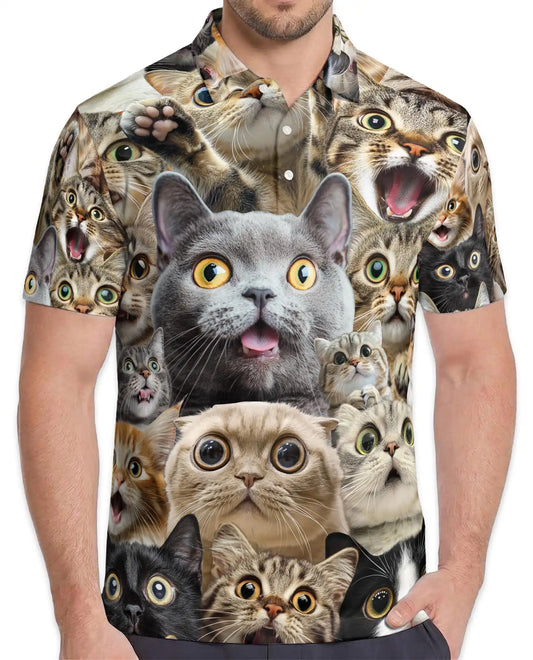 Funny Cat Faces Polo Shirt for Men - Cute Cat Lover | Azhawaiian
