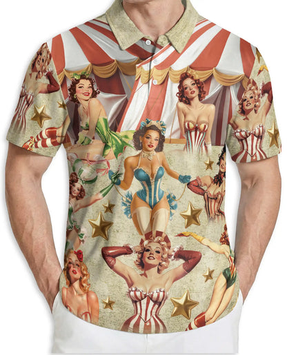 Vintage Circus Pin Up Polo Shirt - Retro Carnival Style | Azhawaiian