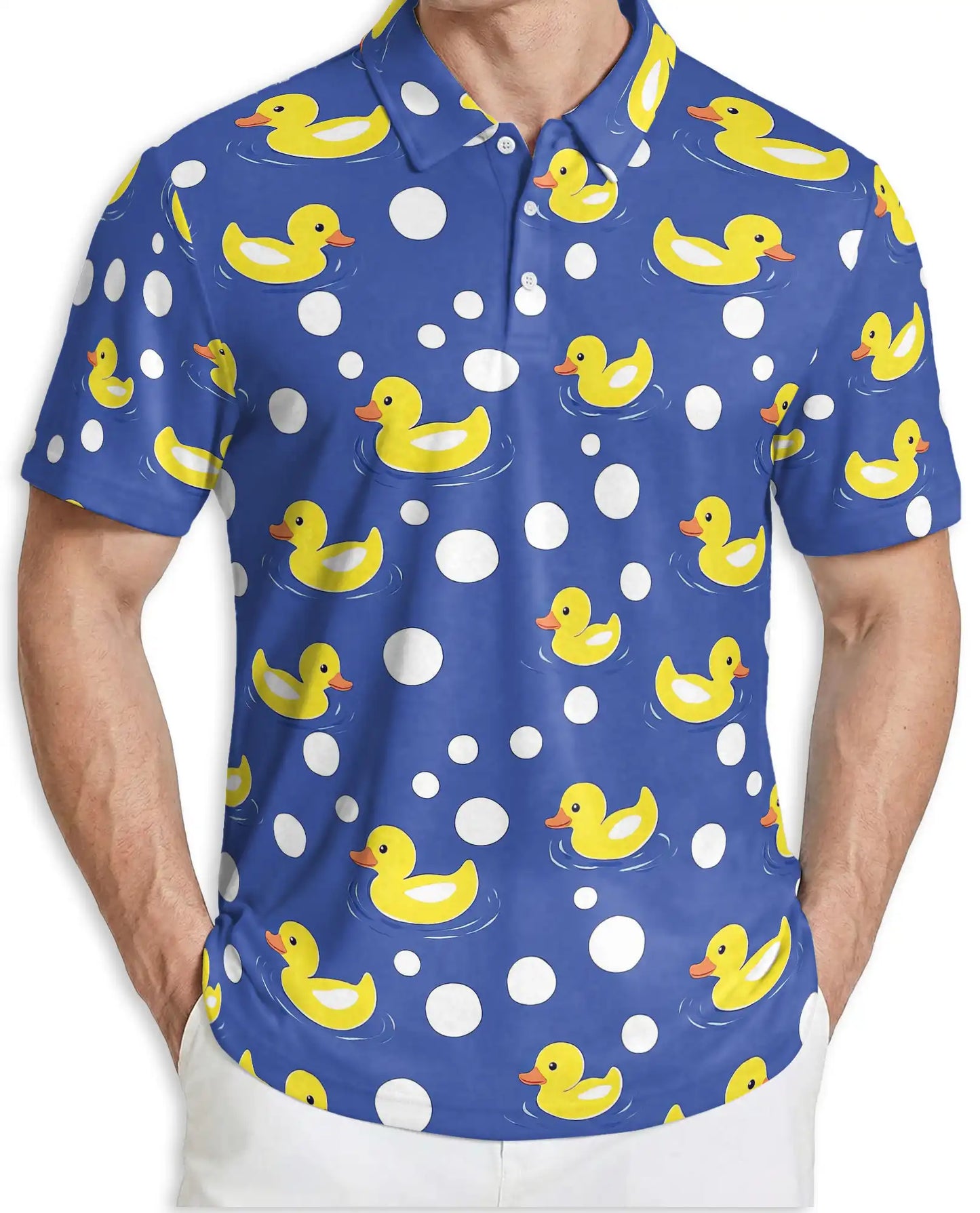 Funny Rubber Duck Polo Shirt for Men- Cute Yellow Duck Polka | Azhawaiian