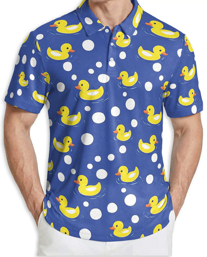 Funny Rubber Duck Polo Shirt for Men- Cute Yellow Duck Polka | Azhawaiian