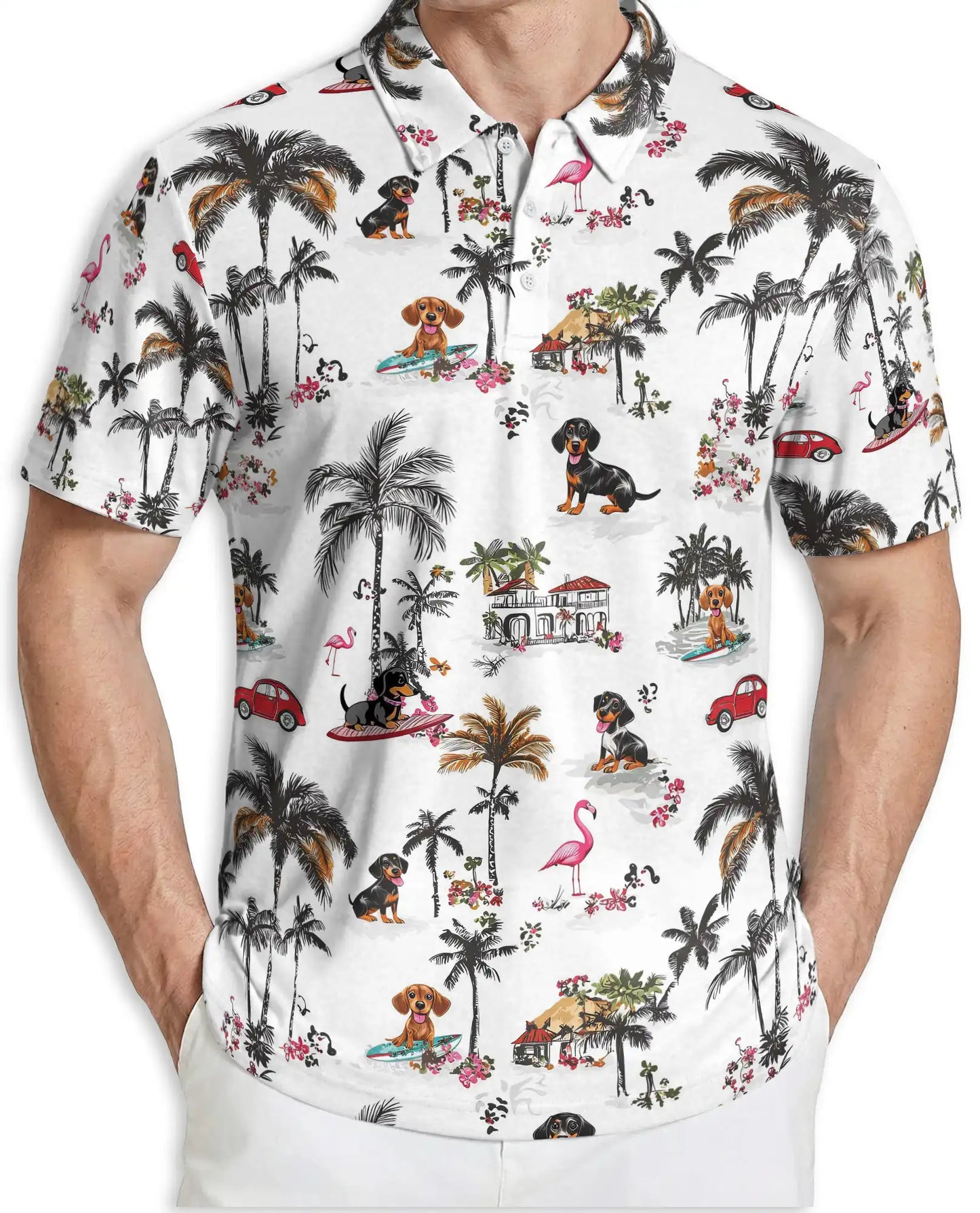 Dachshund Tropical Polo Shirt, Beach Dog Print | Azhawaiian