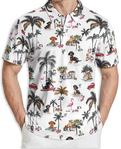 Dachshund Tropical Polo Shirt, Beach Dog Print | Azhawaiian