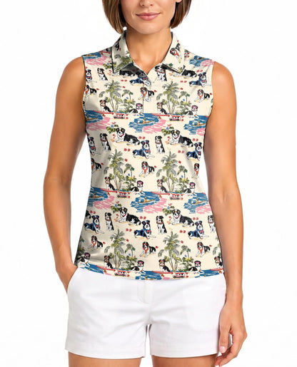 Australian Shepherd Summer Beach Sleeveless Polo Shirt for Women | Azhawaiian