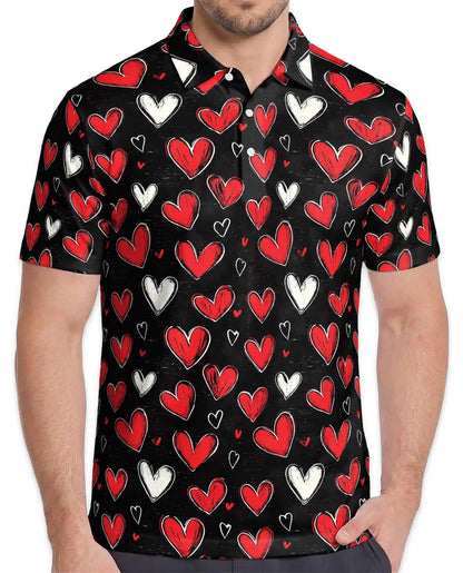 Heart Pattern Polo Shirt for Men- Love Heart Print Shirt | Azhawaiian