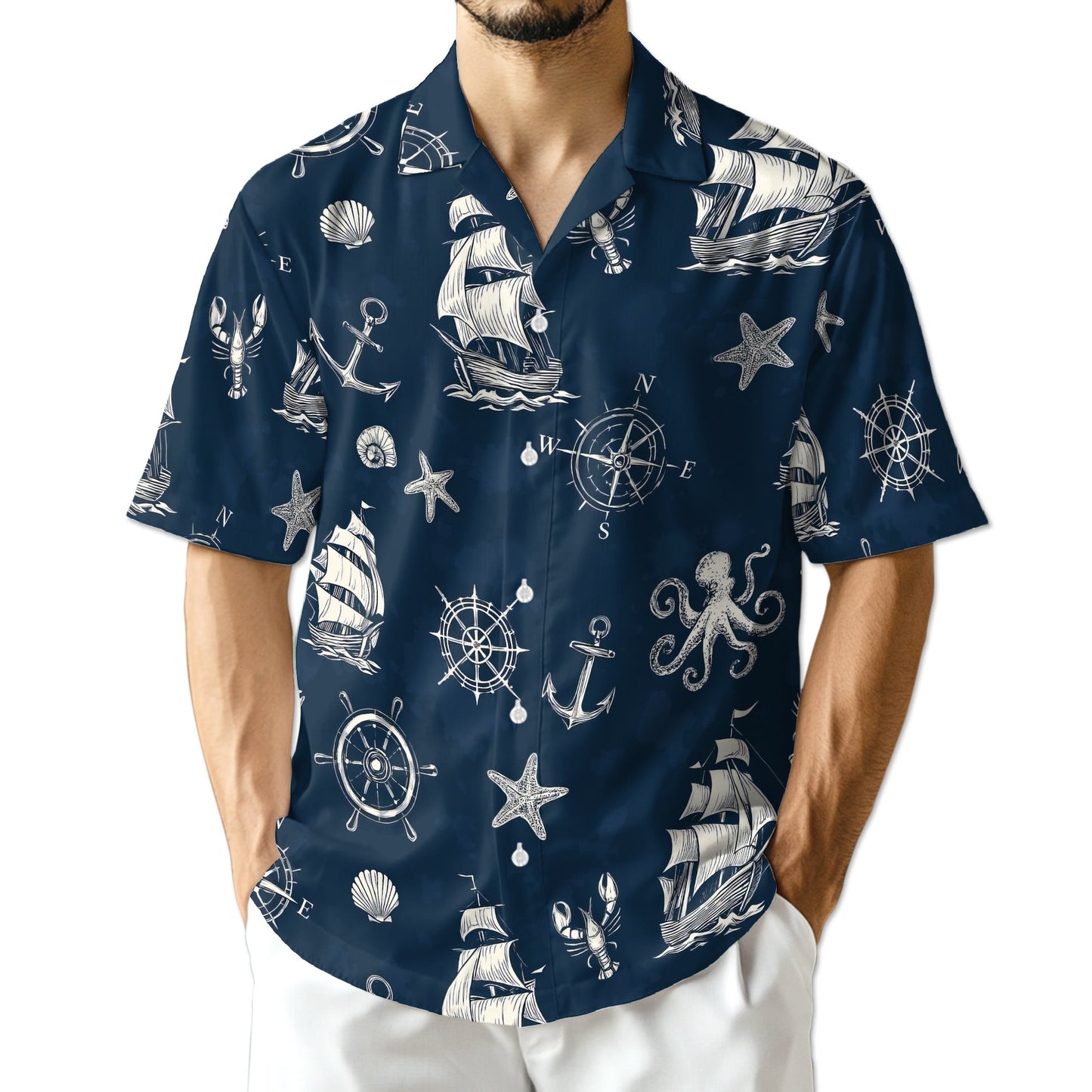 Tropical Anchor Hawaiian Shirt for Men, Button Down Aloha Shirt - Azhawaiian