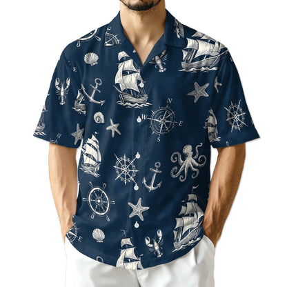Tropical Anchor Hawaiian Shirt for Men, Button Down Aloha Shirt - Azhawaiian