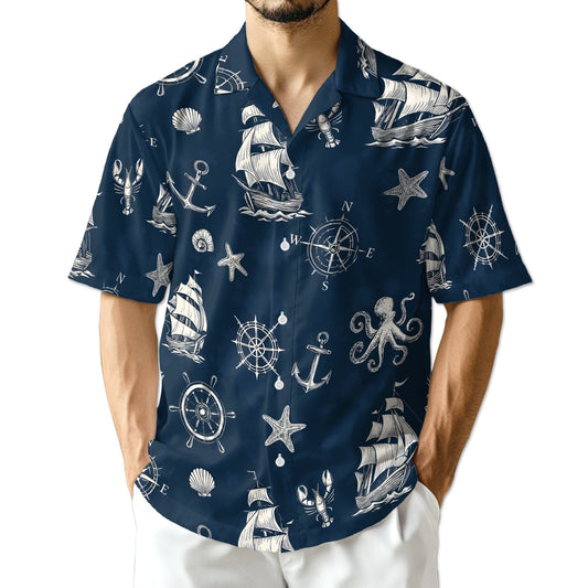 Tropical Anchor Hawaiian Shirt for Men, Button Down Aloha Shirt - Azhawaiian