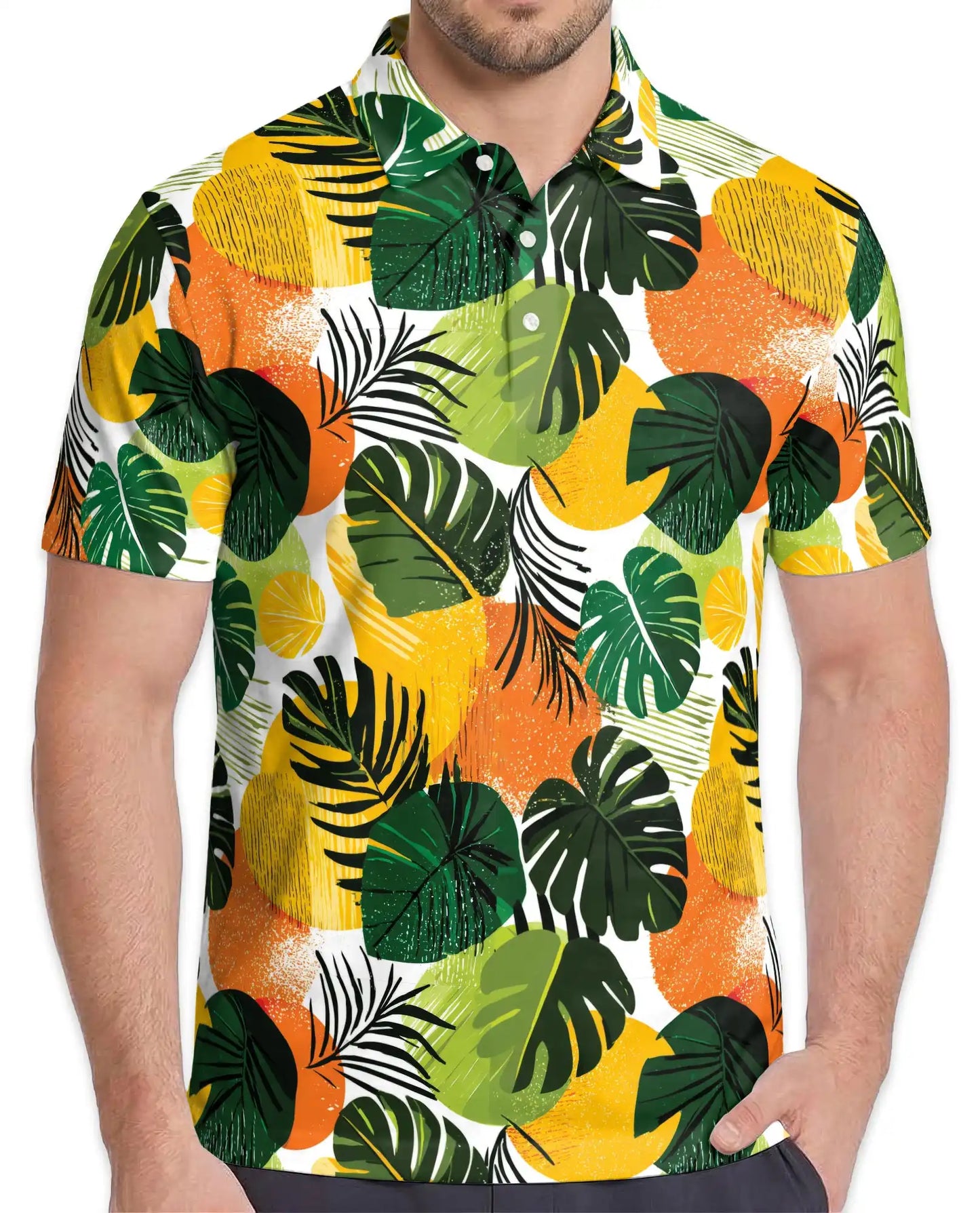 Tropical Citrus Leaf Polo Shirt - Modern Summer Resort Style | Azhawaiian