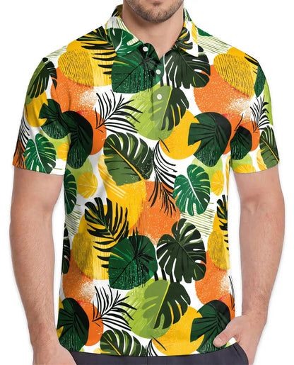 Tropical Citrus Leaf Polo Shirt - Modern Summer Resort Style | Azhawaiian