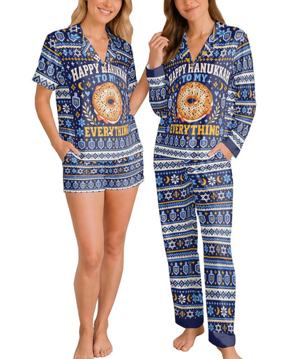 Happy Hanukkah To My Everything Bagel Pajama Set for Women – Funny Bagel Print