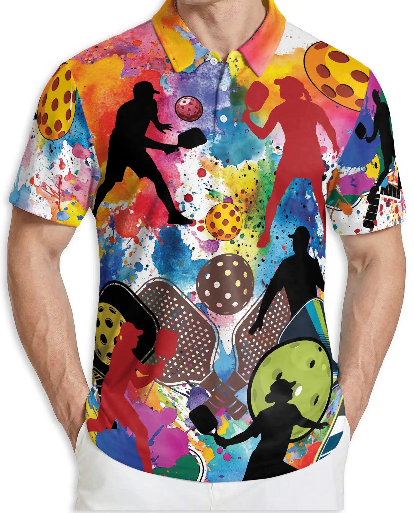 Colorful Pickleball Art 3D Polo Shirt for Men, Retro Sports Player Style | Azhawaiian