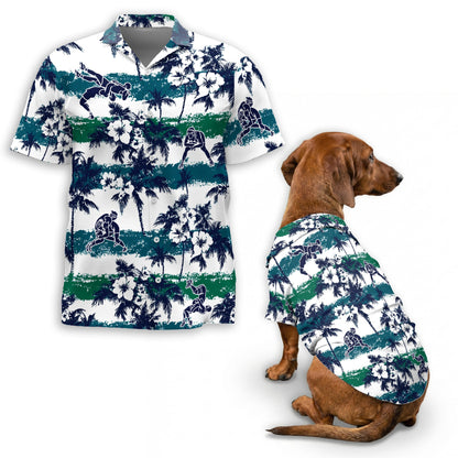 Wrestling White Palm Matching Dog Owner Hawaiian Shirts, Funny Pet Aloha Shirt for Beach Vacation - Azhawaiian