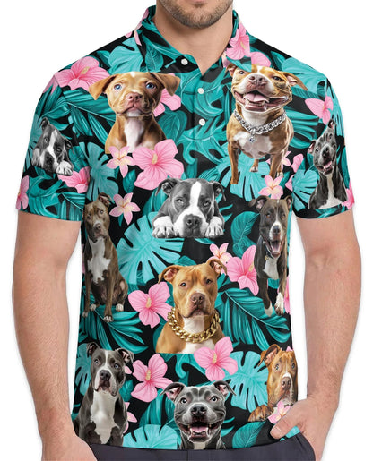 Pitbull Hibiscus Tropical Polo Shirt for Men, Dog Island Style | Azhawaiian