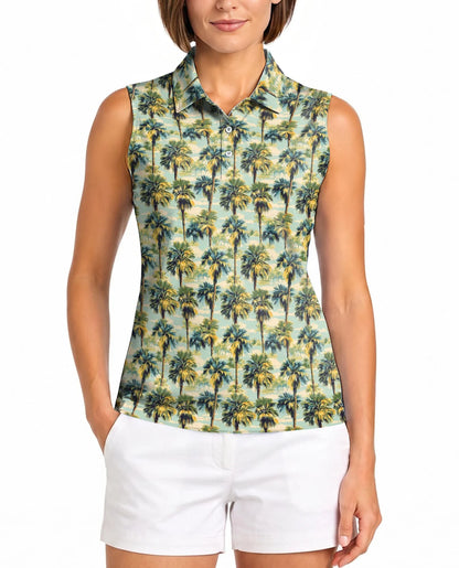 Tropical Print Sleeveless Polo Shirt for Women | Azhawaiian