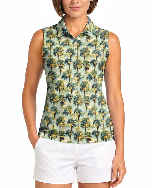 Tropical Print Sleeveless Polo Shirt for Women | Azhawaiian