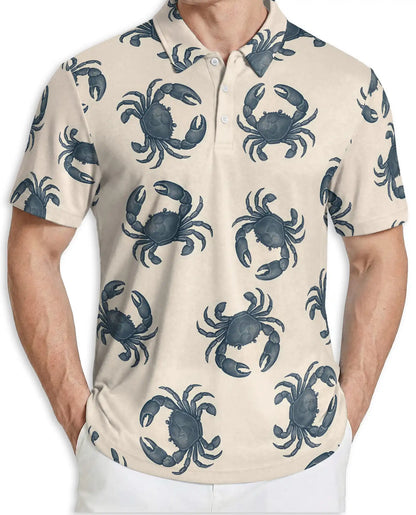 Crab Pattern Nautical 3D Polo Shirt for Men | Azhawaiian