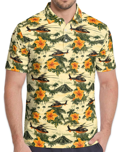 Helicopter Tropical Polo Shirt for Men, Island Aviation Style | Azhawaiian