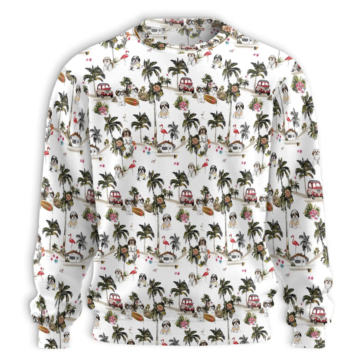 Shih Tzu Vintage Camper Flamingo Sweatshirt – Tropical Vintage 3D All Over Print Design