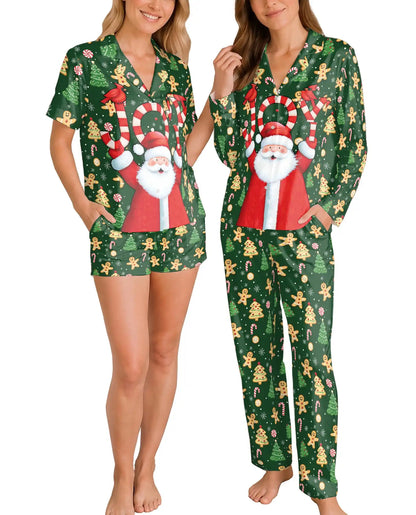 Santa Joy Christmas Pajama Set for Women – Candy Cane & Gingerbread Print