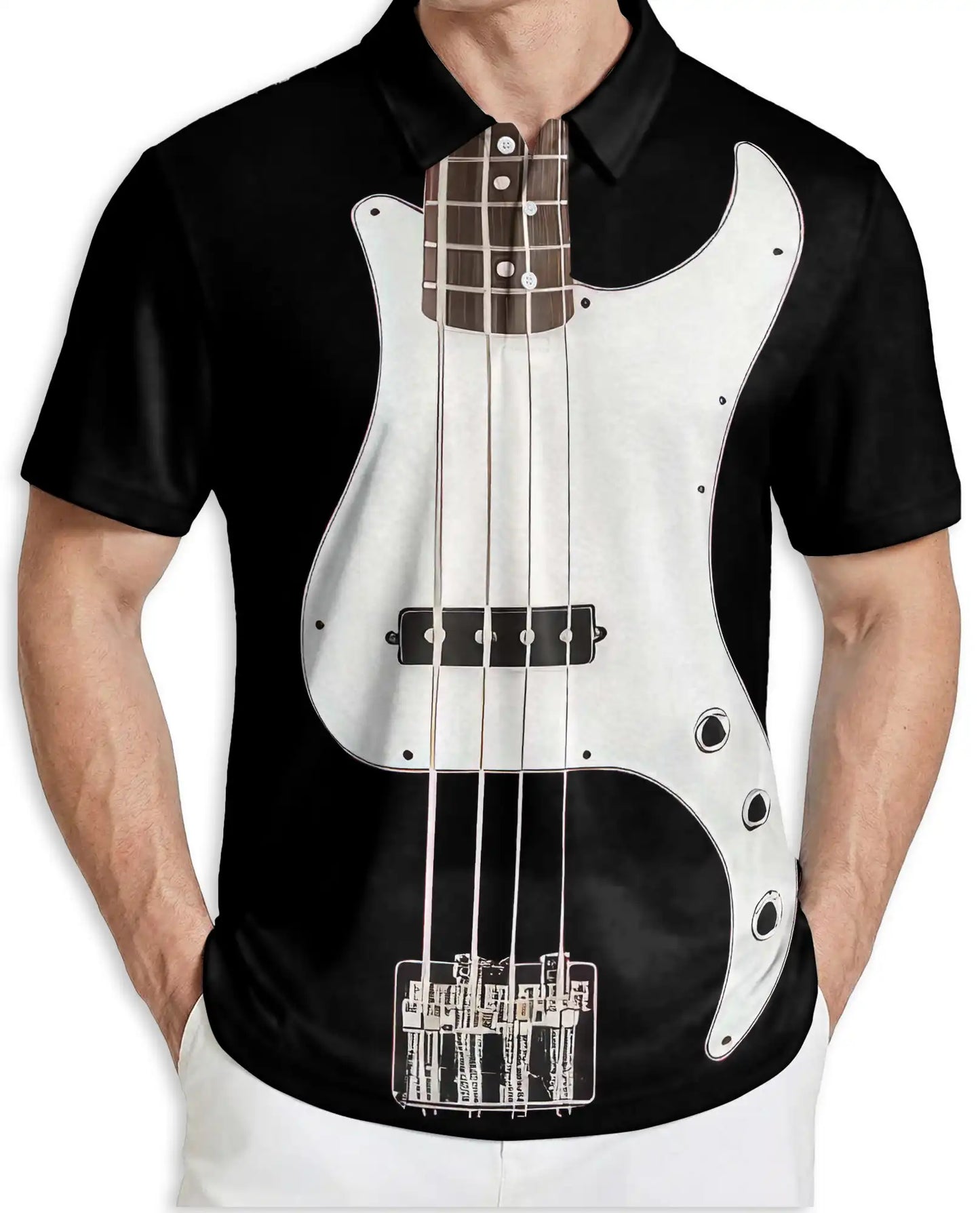 Bass Guitar 3D Polo Shirt for Men, Musician Rock Band Style | Azhawaiian