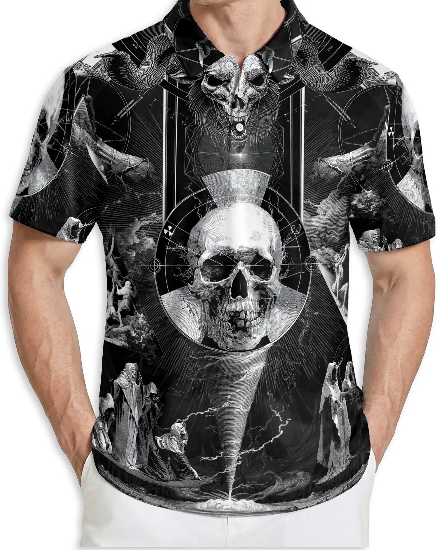 Dark Gothic Skull Polo Shirt for Men- Skull Horror Fantasy | Azhawaiian