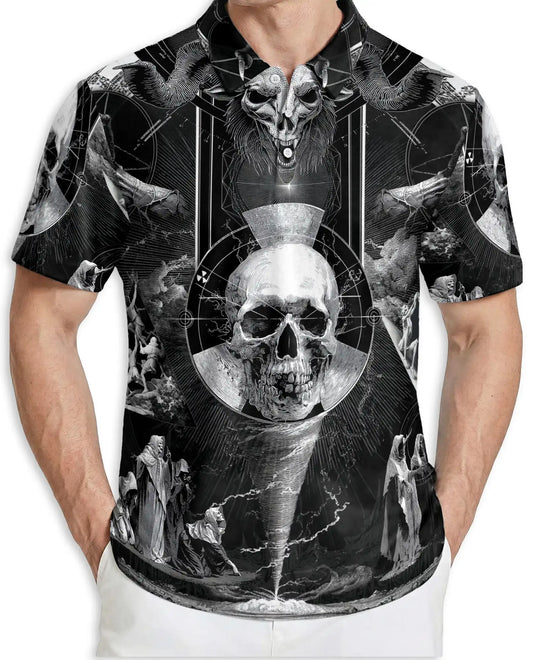Dark Gothic Skull Polo Shirt for Men- Skull Horror Fantasy | Azhawaiian