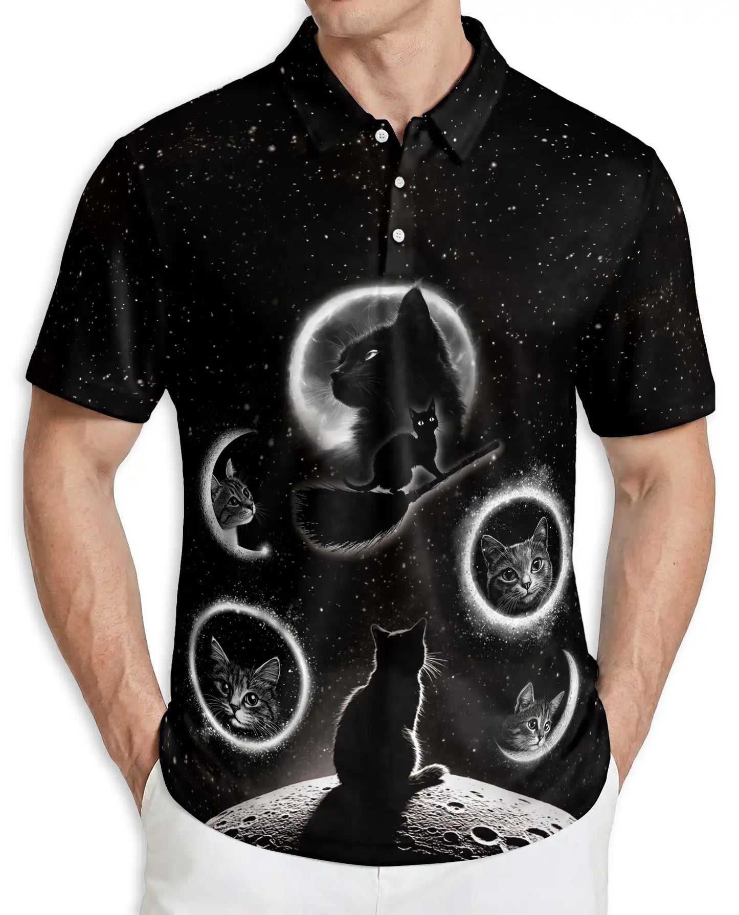 Black Cat Galaxy Polo Shirt | Azhawaiian