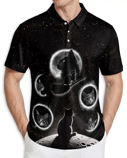 Black Cat Galaxy Polo Shirt | Azhawaiian