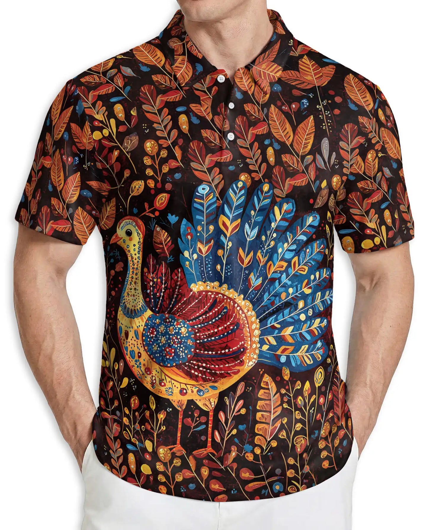 Colorful Turkey Fall 3D Polo Shirt for Men | Azhawaiian