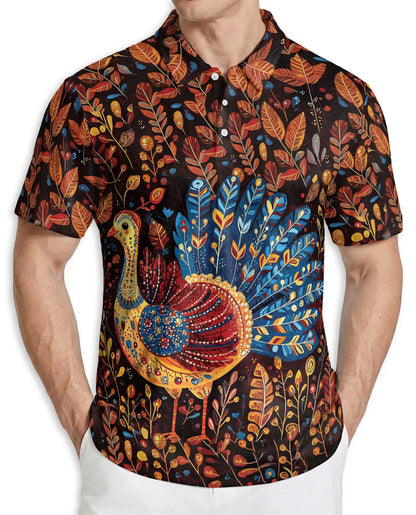 Colorful Turkey Fall 3D Polo Shirt for Men | Azhawaiian