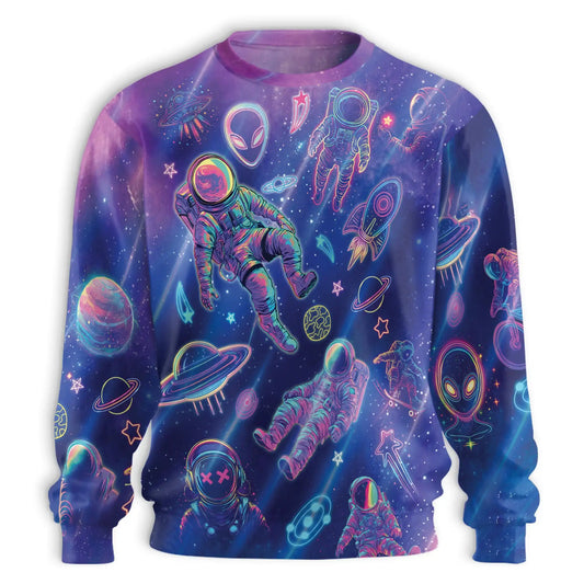 Neon Astronauts Sweatshirt – Colorful Graphic 3D All Over Print Design