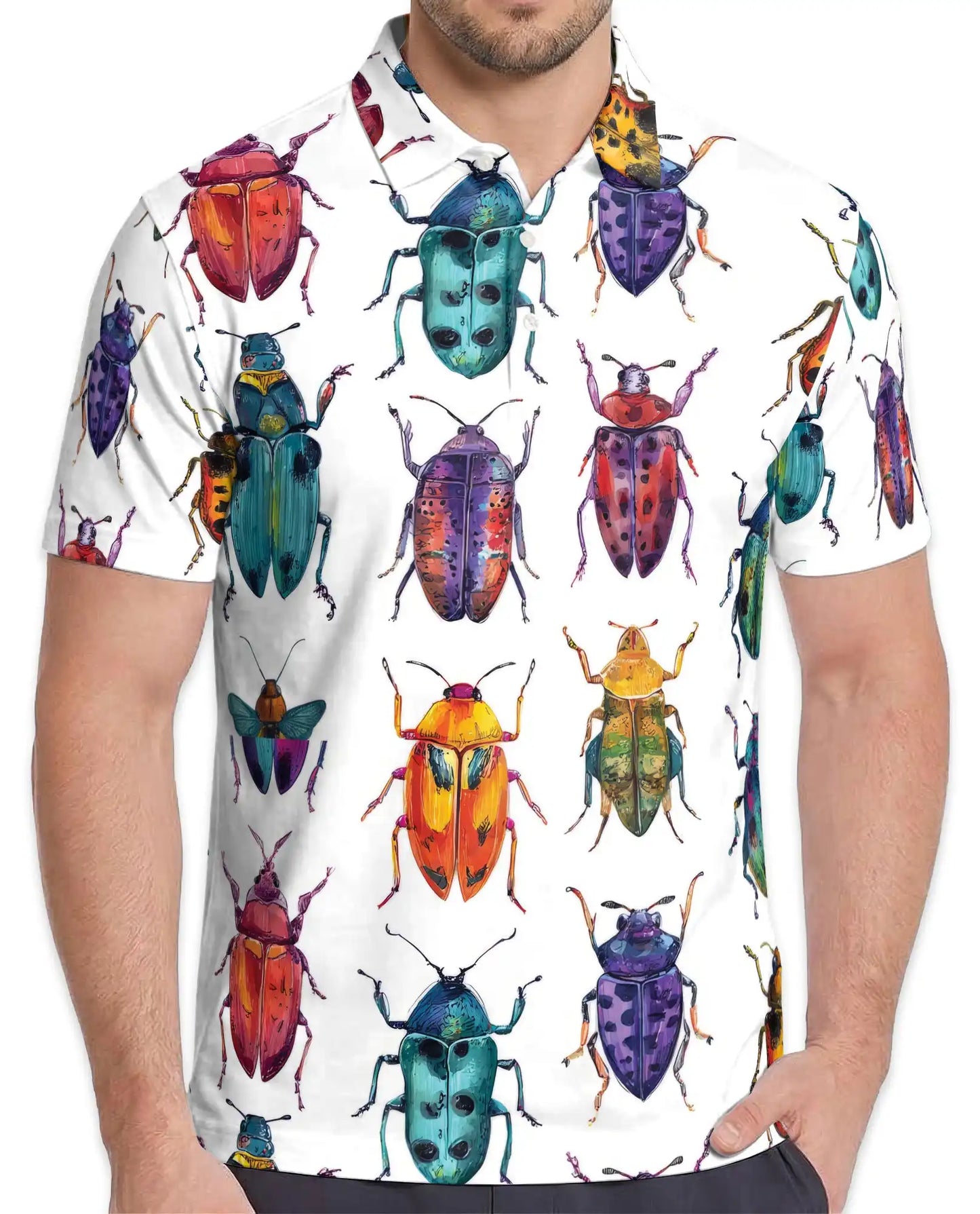 Colorful Beetle Polo Shirt for Men, Nature Insect Style | Azhawaiian